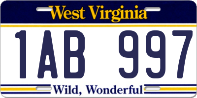 WV license plate 1AB997