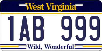 WV license plate 1AB999