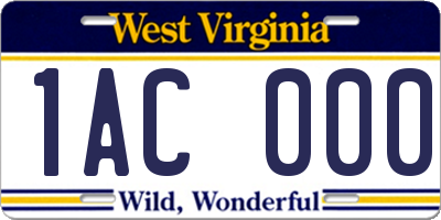 WV license plate 1AC000