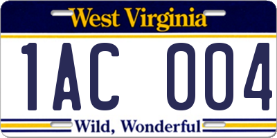 WV license plate 1AC004