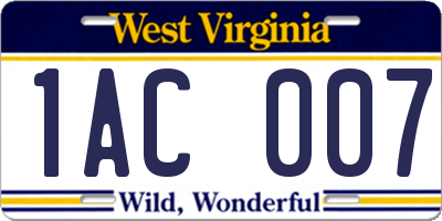 WV license plate 1AC007