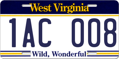 WV license plate 1AC008