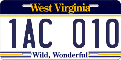 WV license plate 1AC010