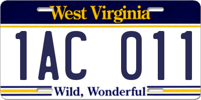 WV license plate 1AC011