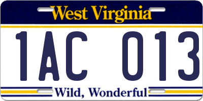 WV license plate 1AC013