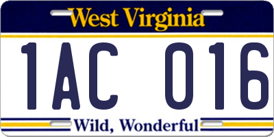WV license plate 1AC016