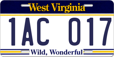 WV license plate 1AC017