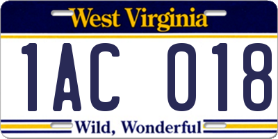 WV license plate 1AC018