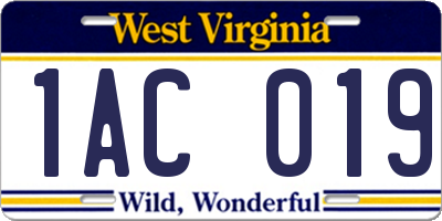 WV license plate 1AC019