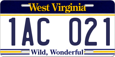 WV license plate 1AC021