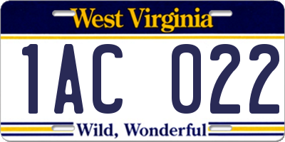 WV license plate 1AC022