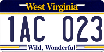 WV license plate 1AC023