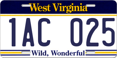 WV license plate 1AC025