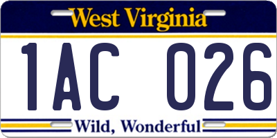 WV license plate 1AC026