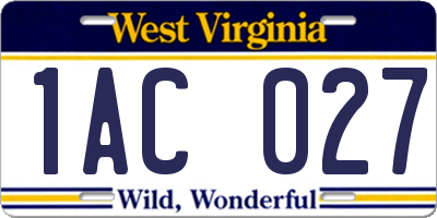 WV license plate 1AC027