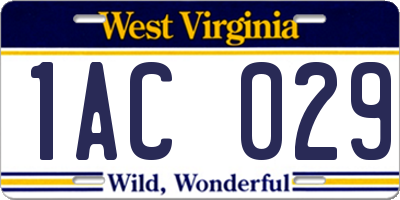 WV license plate 1AC029