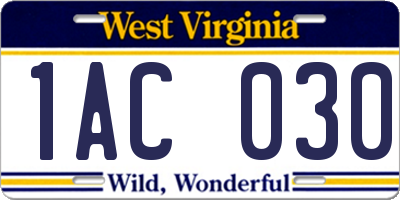 WV license plate 1AC030