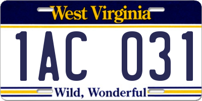 WV license plate 1AC031