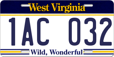 WV license plate 1AC032