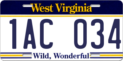 WV license plate 1AC034