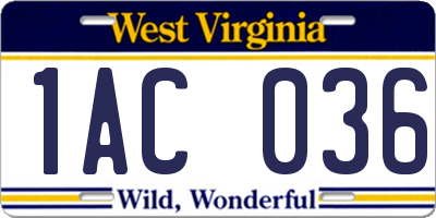 WV license plate 1AC036