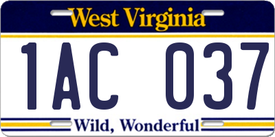 WV license plate 1AC037