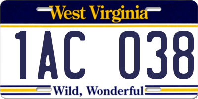 WV license plate 1AC038