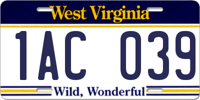 WV license plate 1AC039