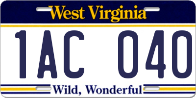 WV license plate 1AC040