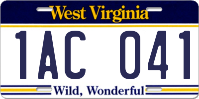 WV license plate 1AC041