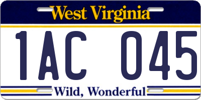 WV license plate 1AC045