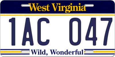 WV license plate 1AC047