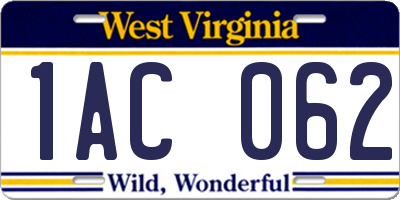 WV license plate 1AC062