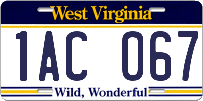 WV license plate 1AC067