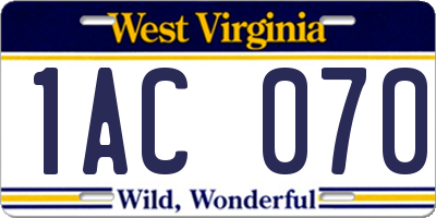 WV license plate 1AC070