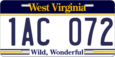 WV license plate 1AC072