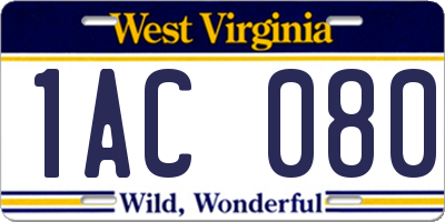 WV license plate 1AC080