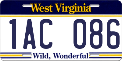 WV license plate 1AC086