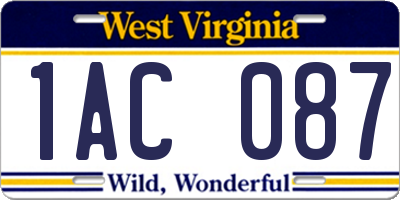 WV license plate 1AC087