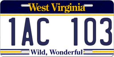 WV license plate 1AC103