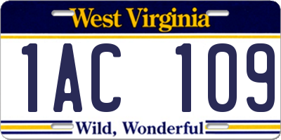 WV license plate 1AC109