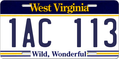 WV license plate 1AC113