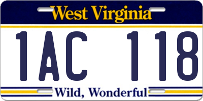 WV license plate 1AC118