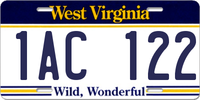 WV license plate 1AC122