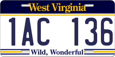 WV license plate 1AC136