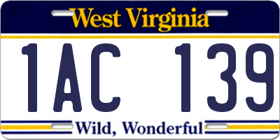 WV license plate 1AC139