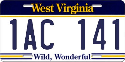 WV license plate 1AC141