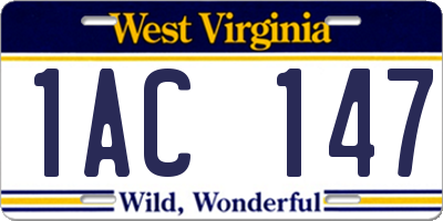 WV license plate 1AC147