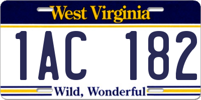 WV license plate 1AC182