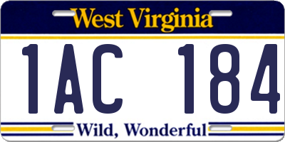 WV license plate 1AC184